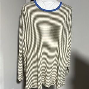 Lands' End Long Sleeve Striped Top with Blue Trim